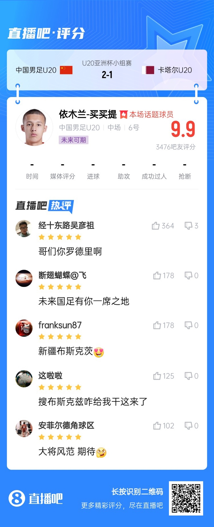  依木蘭+陳澤仕泰山中場(chǎng)連線！19歲依木蘭獲封：新疆布斯克茨！