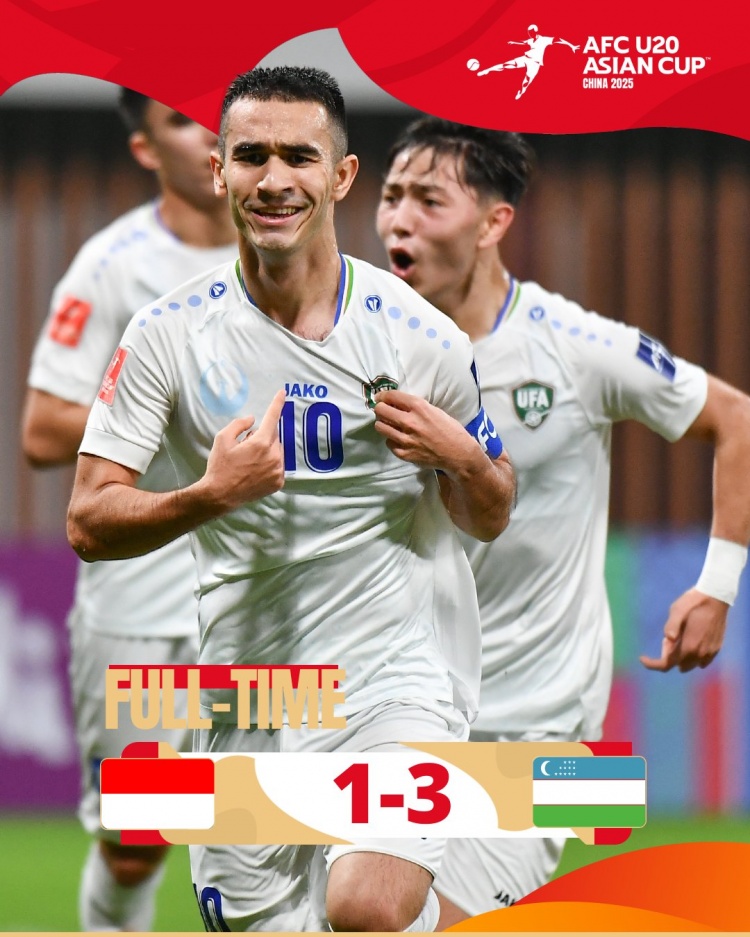  烏茲別克斯坦U20隊3-1印尼U20隊兩連勝晉級8強，印尼U20隊出局