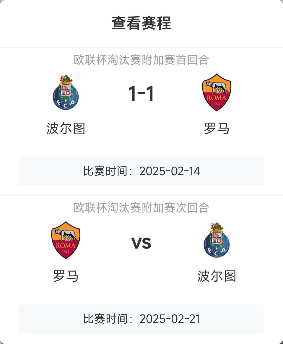  羅馬頂得住嗎？意甲歐戰(zhàn)8隊3隊直通4隊出局，羅馬首回合1-1波爾圖